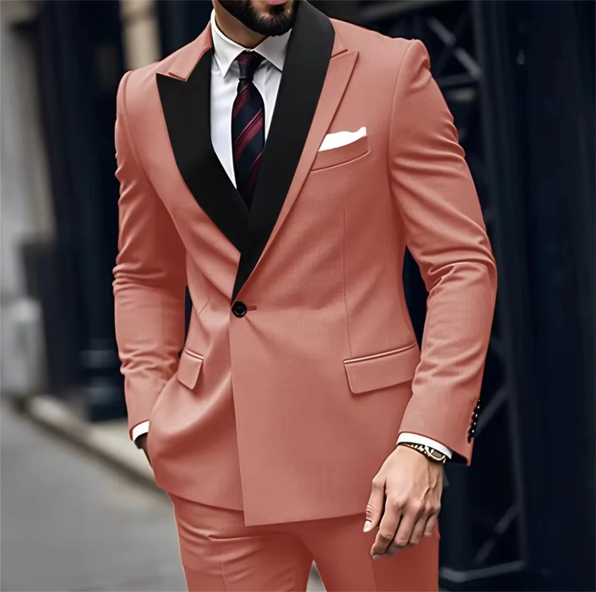 

Elegant Solid Slim Fit Men Suits One Button Flat Front 2 Pieces/Set High Quality Wedding Male Clothing Blazer (Jacket+Pants)