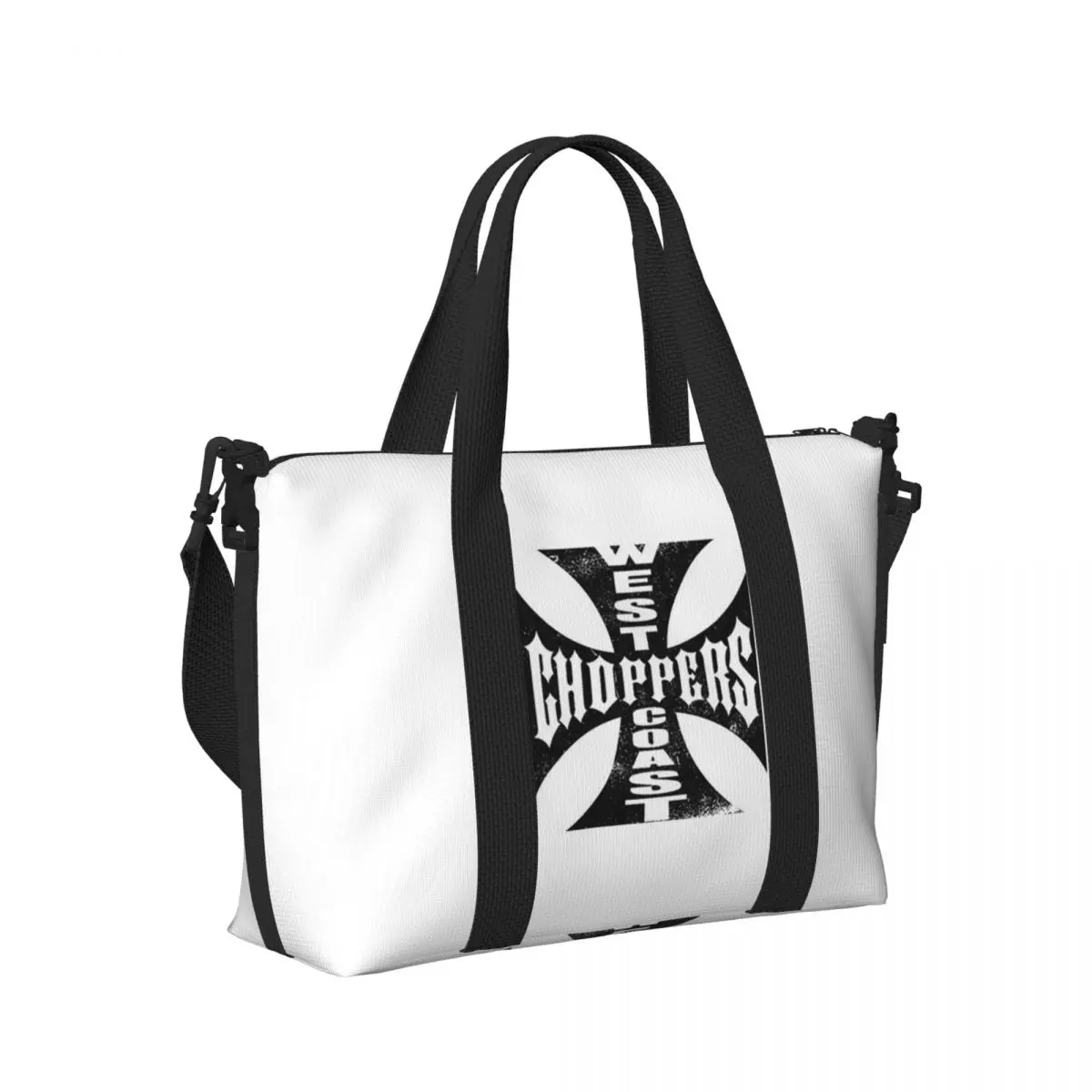 

West Coast Iron Cross Choppers Beach Travel Bag Large Capacity Tote Bags for Gym Sport Women Shopping Duffle Shoulder Bag