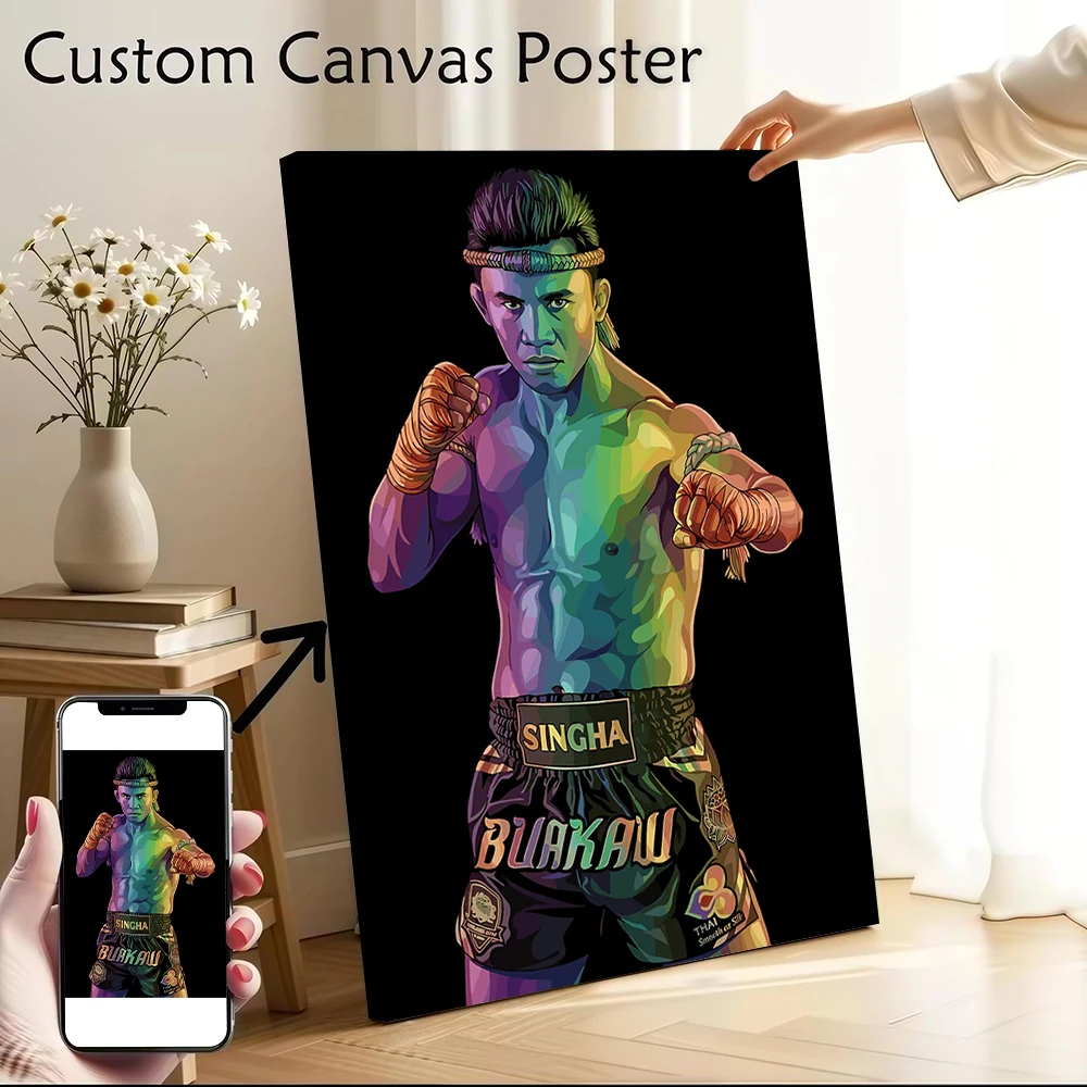 Affiche sur toile imprimée avec portrait de combattant de Muay Thai Buakaw, images personnalisées, art mural, peinture sur toile pour la décoration de la pièce, arts du jeu