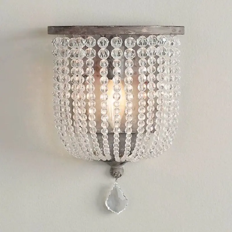 

retro crystal wall lamp living room corridor porch Princess Room children's room bedroom bedside wooden beads wall lamp