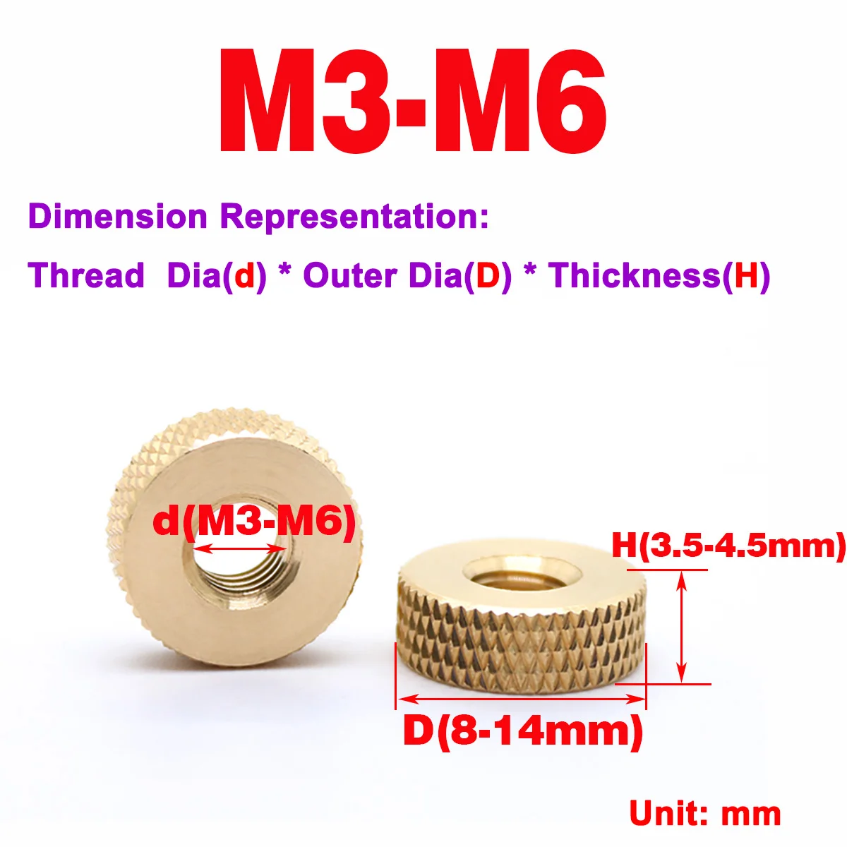 Knurled Hand Nut / Copper Anti-skid Round Nut Adjusting Anilox Nut M3-m6