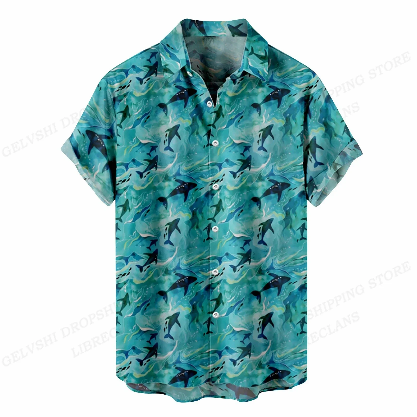 

Summer Hawaiian Shirts Fish Printed Shirt Men Women Fashion Short Sleeve Blouse Men's Vocation Lapel Shirts Beach Camisas Sea