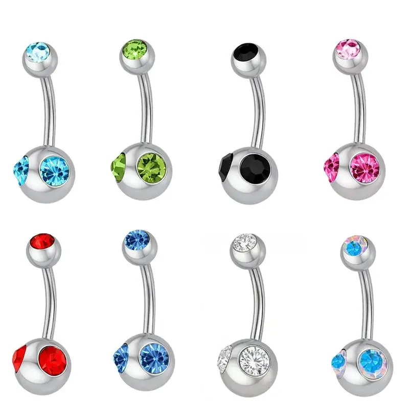 Bright Multicolor Belly Button Rings Double Gem Stainless Steel for Tropical Getaways