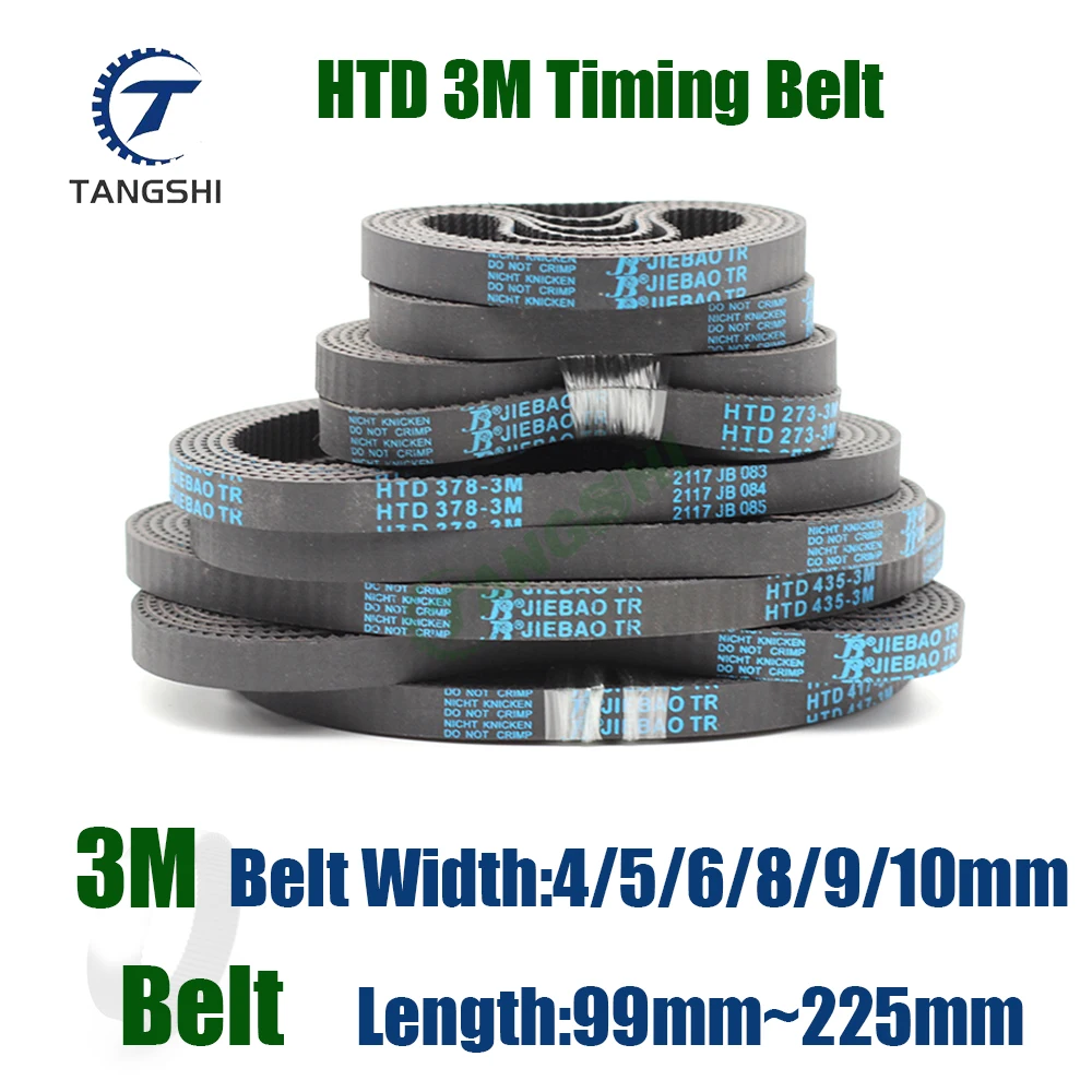 HTD 3M Closed Loop Rubber Timing Belt Length 99/105/108/111/114/117/120/123/126/129/132/135/138/141/144/147~225mm Width 4mm~10mm