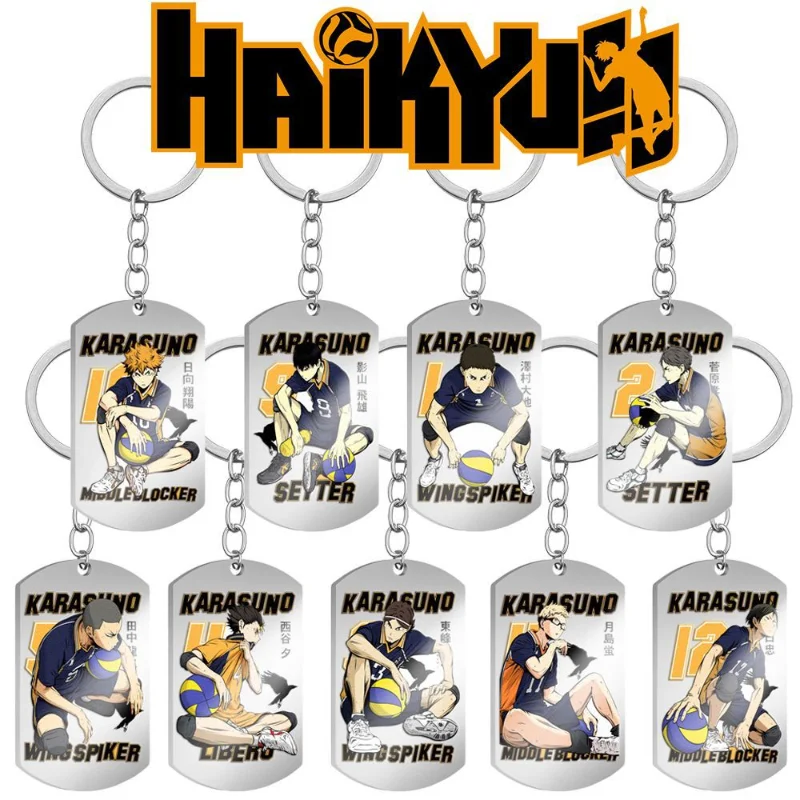 Kageyama Tobio Hinata Shoyo Enoshita Kenma Popular Anime Peripheral Cool Color Printing Stainless Steel Military Brand Keychain