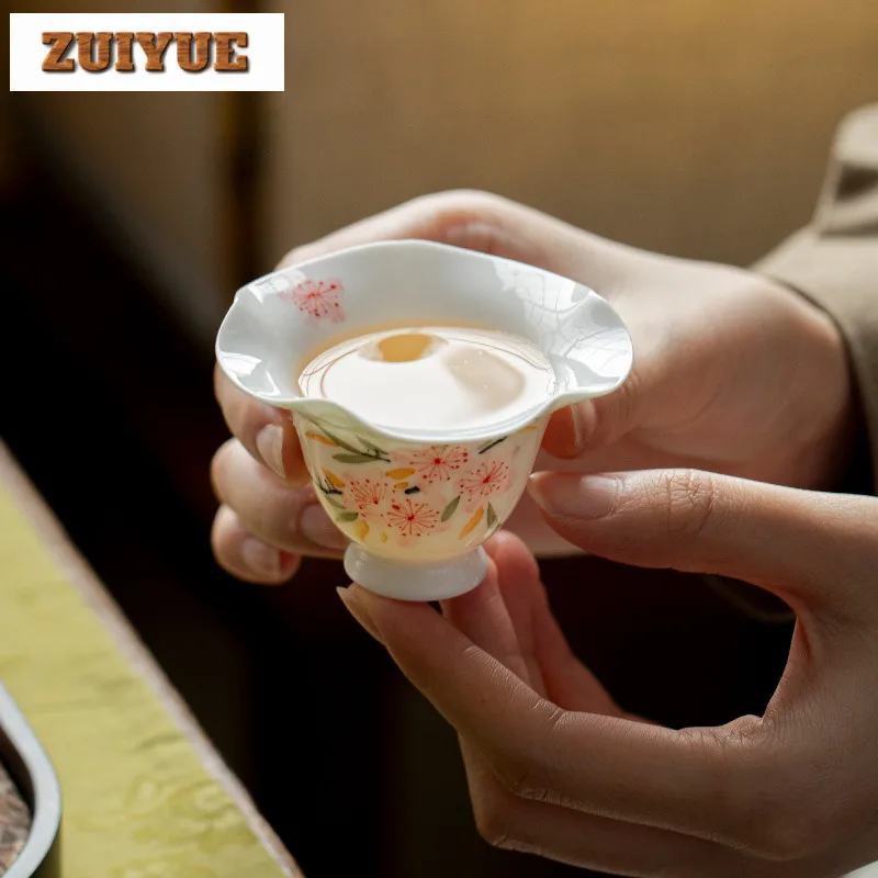 2 قطعة/الوحدة رسمت باليد زهر الخوخ فنجان الشاي الفاخرة وعاء الشاي كوب للشاي الشاي تذوق العطر كوب Jianzhan ماستر أكواب Teaset 50 مللي #5