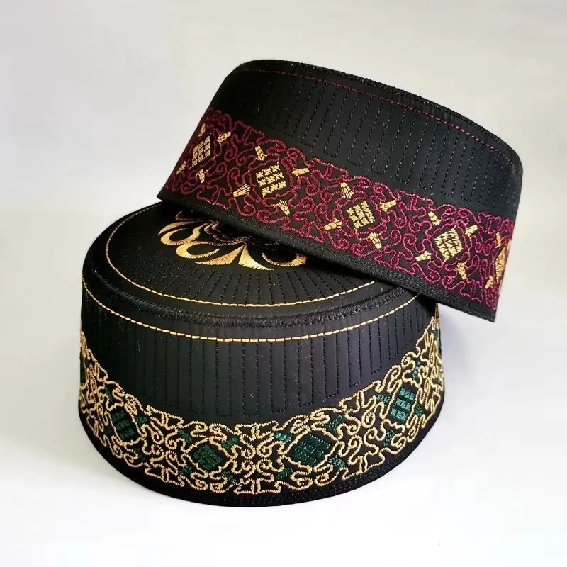Toucas de Oração Masculinas em Algodão e Poliéster com Bordado, Chapéu Árabe Muçulmano da Arábia Saudita, Turbante, Cap de Primavera e Outono