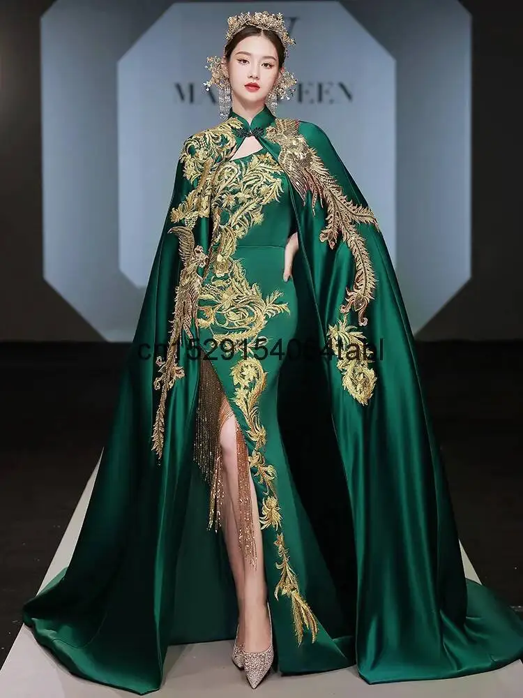 

Cheongsam 2024, новое китайское стильное модное шоу, сценическое платье высокого класса для выступлений, платье для церемонии награды, женское платье Han Fu