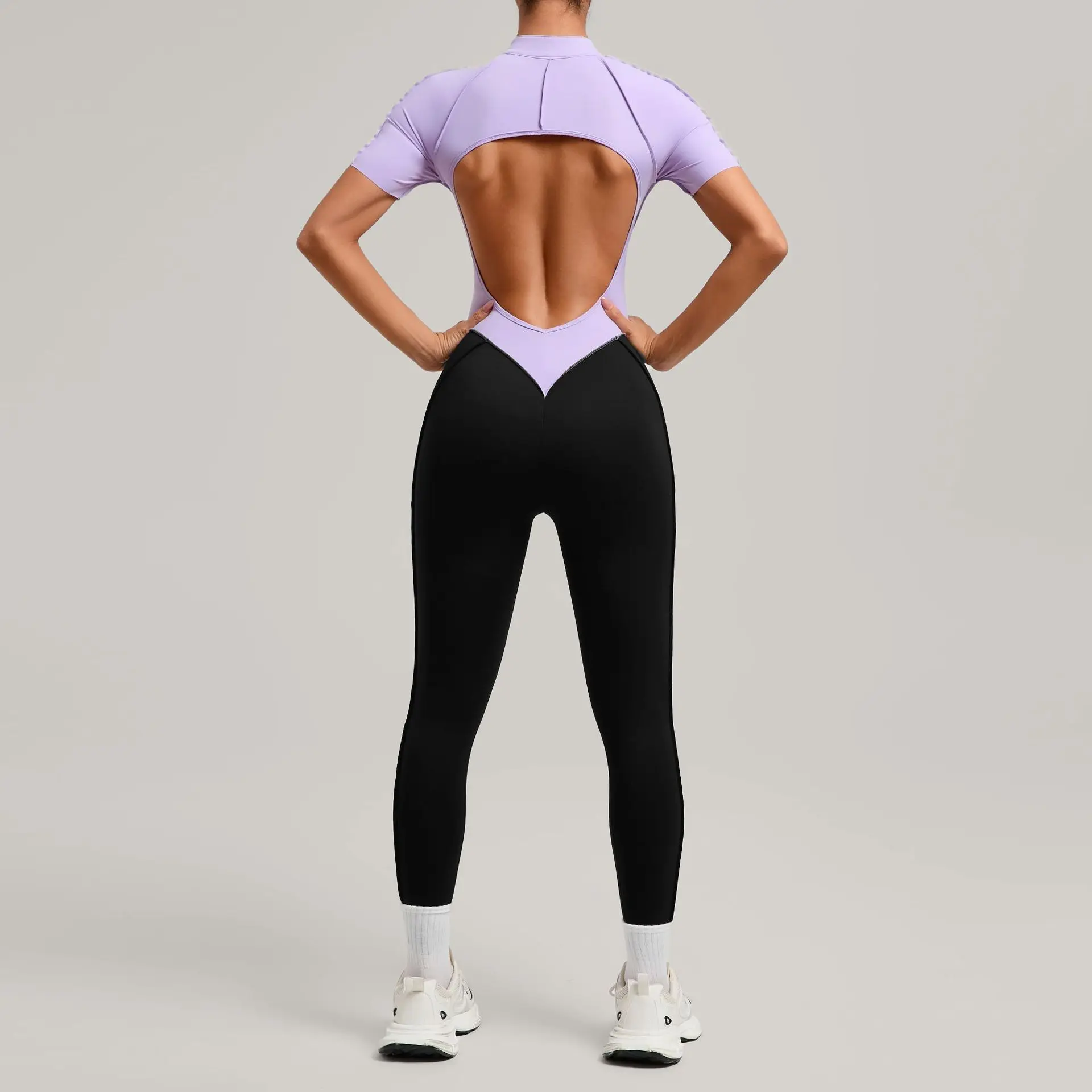 Yoga Bodysuit Short Sleeves Women's Tracksuits Gym Zipper Jumpsuits Sports Workout High-intensity Fitness One-piece Tights Suit