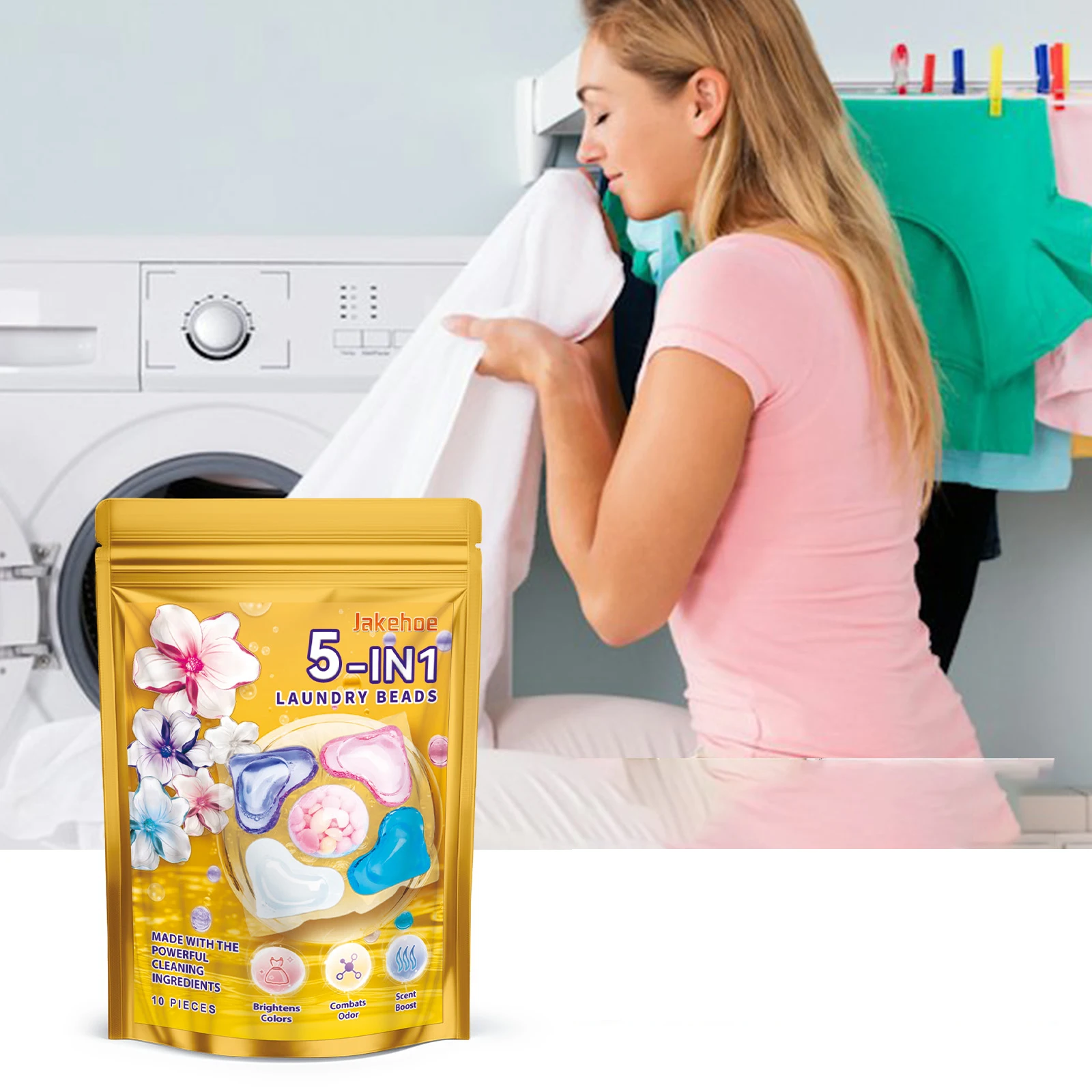 Perle di gel per bucato Rimozione efficiente delle macchie Macchie di olio Ammorbidente Vestiti Fragranza a lunga durata Detergenti per indumenti 5 in 1