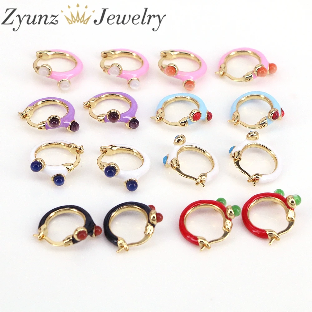 10Pairs, Minimalist Colorful Enamel Round Hoop Earrings for Women Charm Stone Piercing Cartilage Huggie Earrings Fashion Jewelry