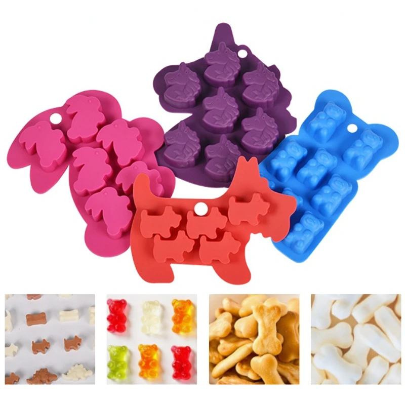 Animal Bear Cat Shape Silicone Baking Mold Rabbit Dog Bone Unicorn Cake Chocolate Candy Jelly Ice Mould Soap Candle Making Set