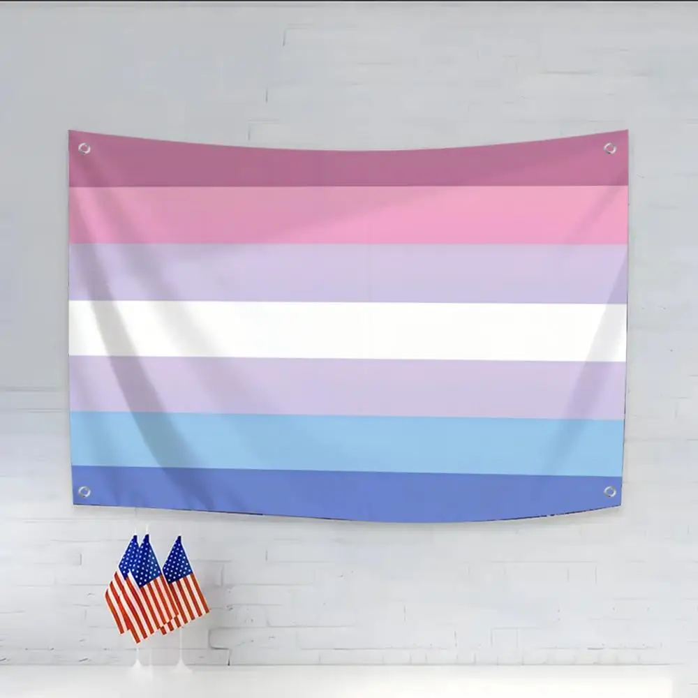LGBTQ Bigender Pride Flags Daily four rings hanging no edging for indoor use and outdoor decor easy hanging