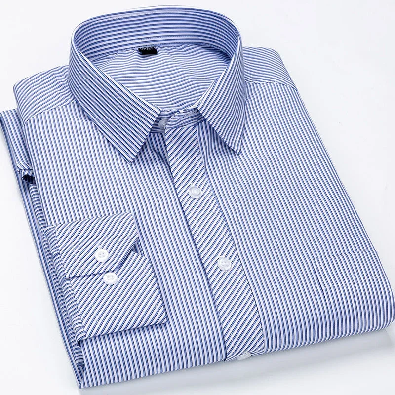 Chemise rayée à carreaux à manches longues pour hommes, chemises respirantes pour hommes, affaires décontractées, robe sociale, classique, grande