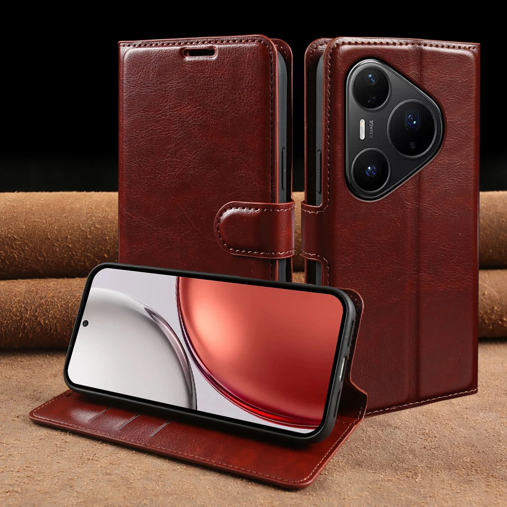 

Premium Crazy Horse Leather Flip Case For Huawei Pura 80 Pro Plus Nova 14 Ultra Phone Case Cover Pura80 Ultra Nova14 Pro Coque