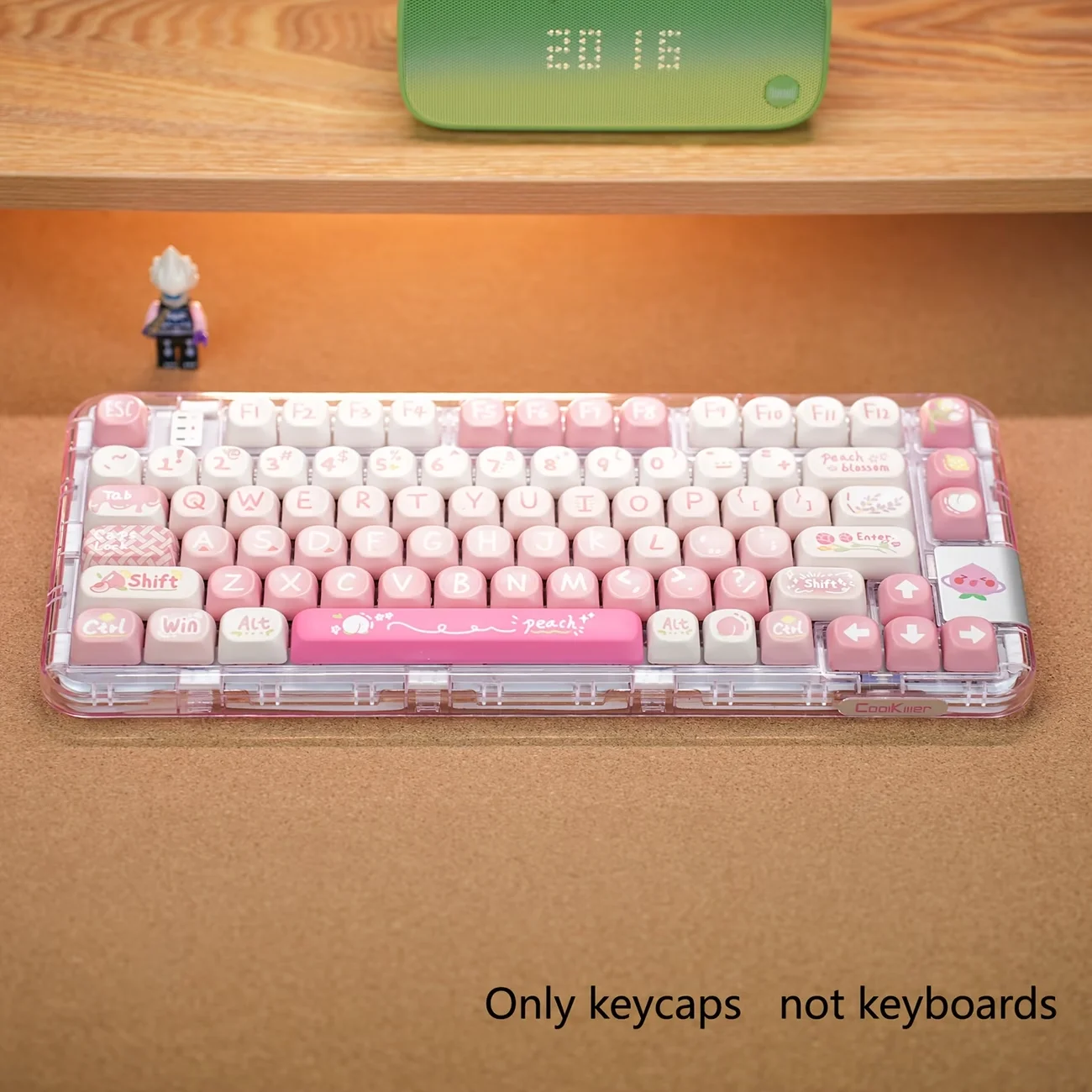 134 Keys PBT 5‑Sided Dye‑Sublimation Keycaps, MOA Profile, Peach Pink Cute Cartoon Fruit Theme, 6.25U Spacebar, Universal Fit, C