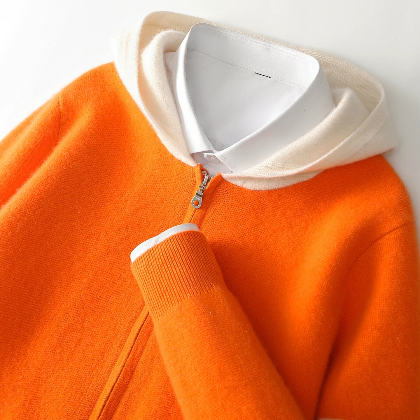 100% Pure Wool Cardigan Men's Hooded Thick Contrasting Sweatshirt Loose Casual Knitted Zipper Sweater Autumn Winter Outdoor Tops