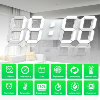 3D 모던 디지털 LED 벽시계, 24/12 시간 표시 타이머 알람, 가정용 USB, 거실 침실 사무실 커피숍 체육관 Best5 3D 모던 디지털 LED 벽시계, 24/12 시간 표시 타이머 알람, 가정용 USB, 거실 침실 사무실 커피숍 체육관 Best5
