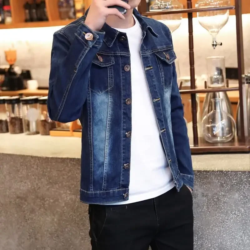 

Blue Lapel Denim Jackets Man Cheap Price Stylish Menswear Japanese Retro Rock Aesthetic Original of Fabric Cowboy Coat for Men