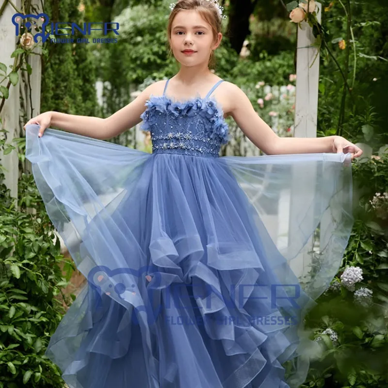 

2023 Blue Flower Girl Dresses for Weddings Exquisite A-LINE Sleeveless Sweetheart Floor-Length Princess Dress for Girls 1-13