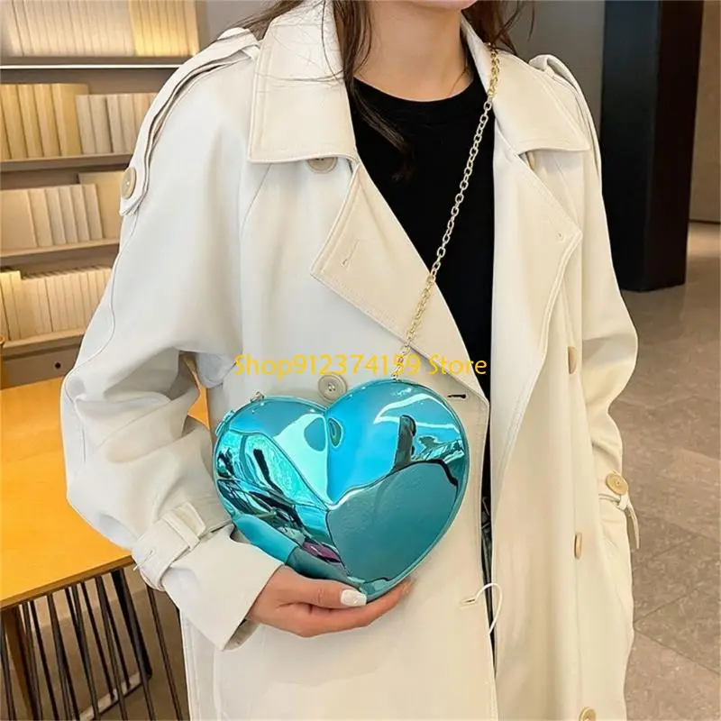 G5AE Women Evening Bag Chain Strap Shoulder Crossbody Bag Heart Shaped Evening Clutch Bag Acrylic Satchel Handbag for Party