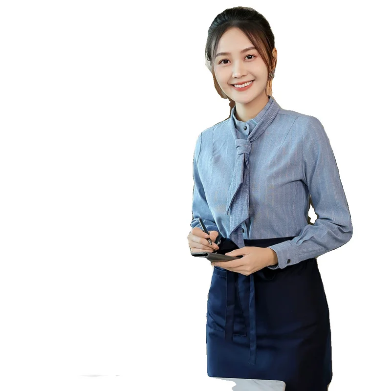 Uniforme de servidor de restaurante de comida rápida manga longa restaurante ocidental cafeteria steakhouse hambúrguer bolo loja camisa de funcionário para wo