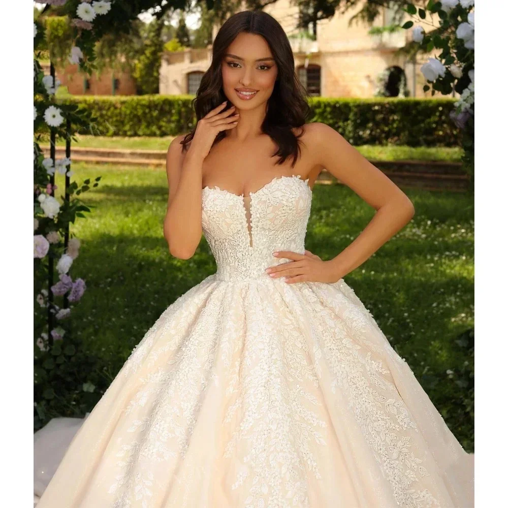 Customized2025 Ball Gown Classic Wedding Dresses Strapless Detachable Long Sleeve Vestido De Novia Appliques Made Bridal Gown