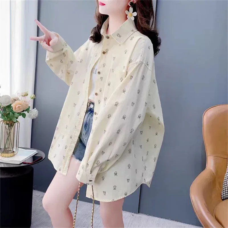 

Рубашка с длинными рукавами с принтом, женские топы, весна-лето 2023, новое пальто с героями мультфильмов, свободная повседневная тонкая верхняя одежда с джокером, женская блузка