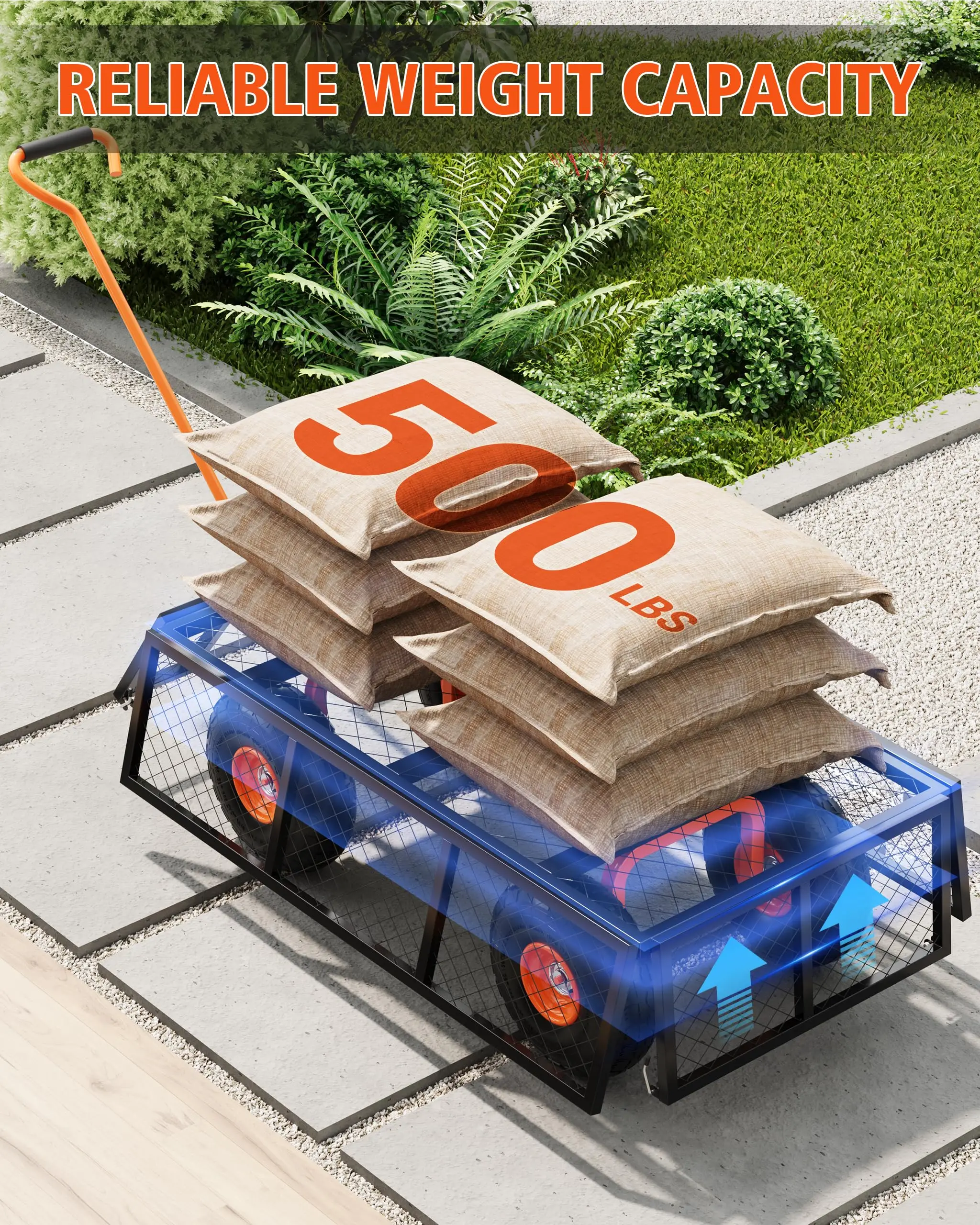 Steel Garden Cart, 500 LBS Capacity Utility Outdoor Wagon, Heavy Duty Mesh Garden Metal Wagon with Removable Sides