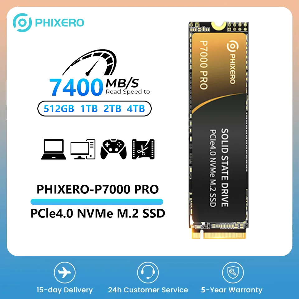 PHIXERO PCIe4.0 M.2 NVMe SSD PS5 Gaming 7000MB/S Internal Solid State Drive M Key 2280 SSD for Content Creator 512GB 1TB 2TB 4TB