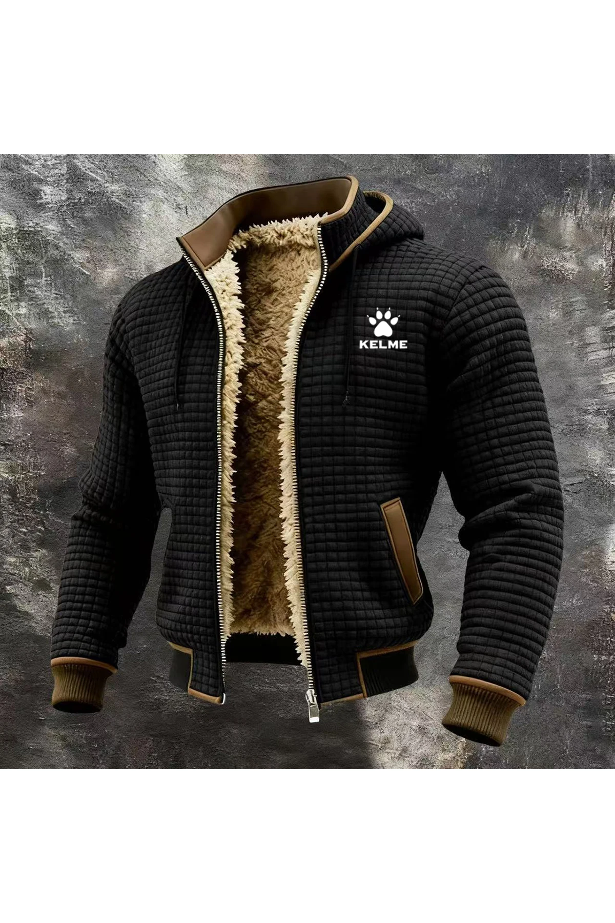 A nova jaqueta com capuz popular da KELME para outono e inverno, que realça a silhueta, é uma moletom com capuz xadrez transfronteiriço para homens 519.