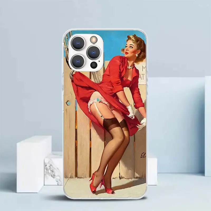 Sexy Pin Up Girl Lady Coser Soft Cover for iPhone 15 14 13 12 Mini 11 Pro Max Print Phone Case X XS XR 7 Plus 8 + SE Pattern