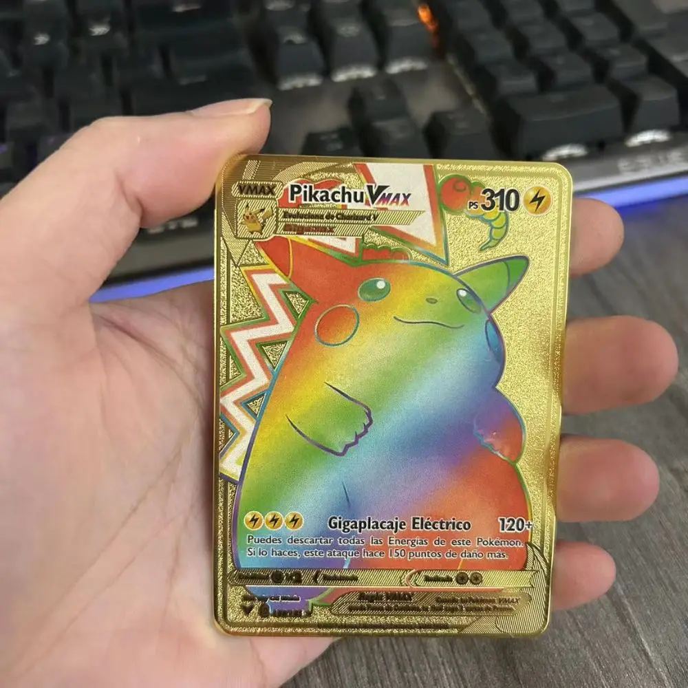 Hiszpańskie karty Pokémon Metalowe litery Pokemon Hiszpańskie Pokemon Żelazne karty Mewtwo Pikachu Gx Charizard Vmax Cartas Pokémon Vmax