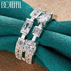 DOTEFFIL 925 Sterling Silver Round Square AAA Zircon Ring For Woman Man Fashion Wedding Engagement Party Gift Charm Jewelry