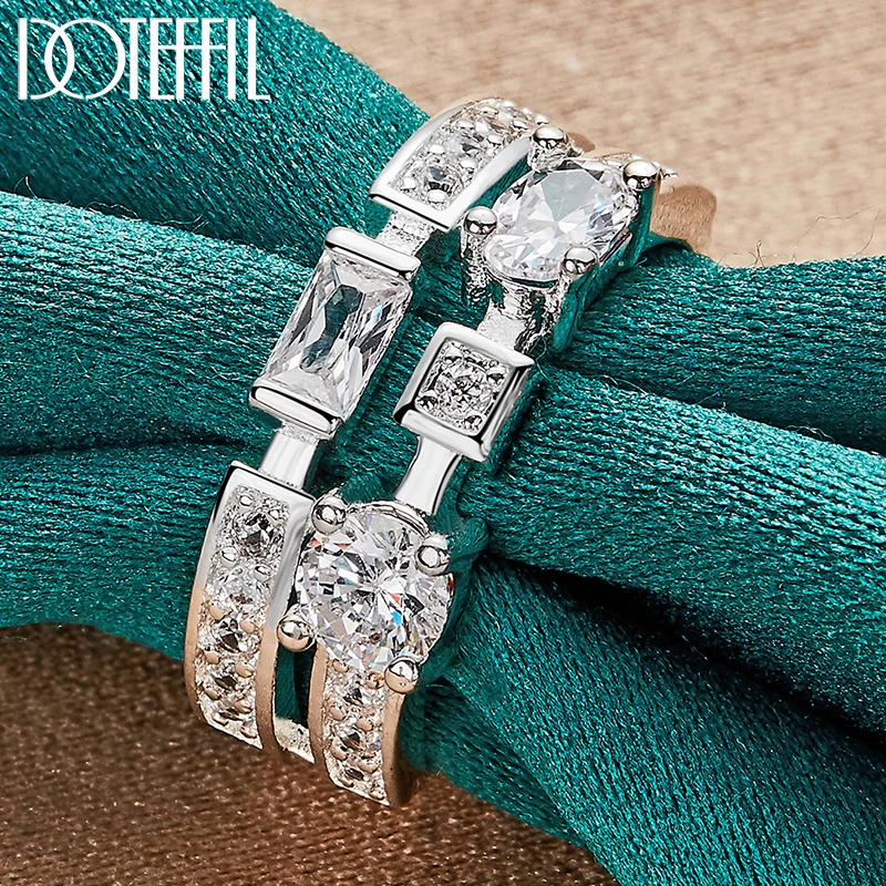 DOTEFFIL 925 Sterling Silver Round Square AAA Zircon Ring For Woman Man Fashion Wedding Engagement Party Gift Charm Jewelry