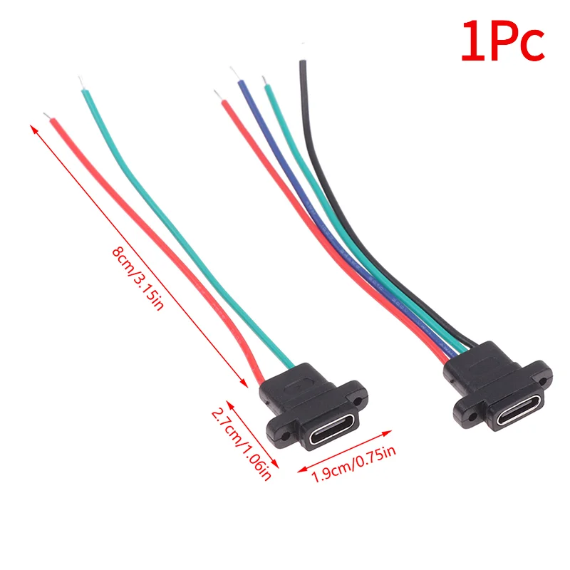 1Pc Type-C 2Pin 4Pin Welding Wire Female Waterproof Female Socket Rubber Ring  Current Fast Charging port.