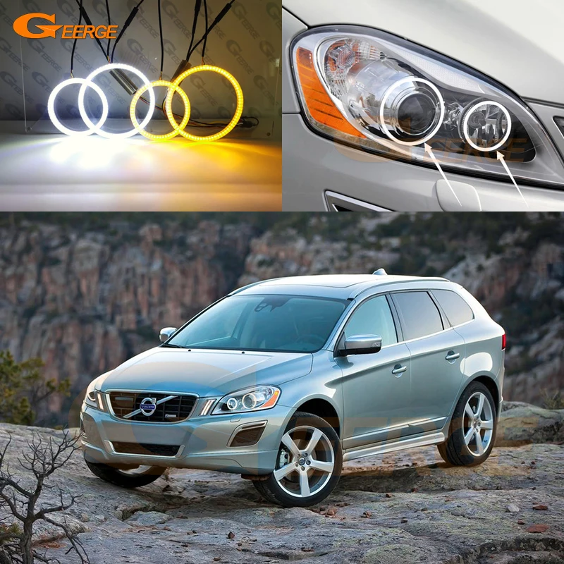 For Volvo XC60 156 2009 2010 2011 2012 2013 Ultra Bright AW Switchback Day Light Turn Signal LED Angel Eyes Kit Halo Rings