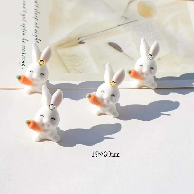 20Pcs 3D Cute Rabbit Plush Charms Cartoon Animal Resin Doll Pendant For Phone Bag Keychains Earrings Necklace Diy Jewelry Make