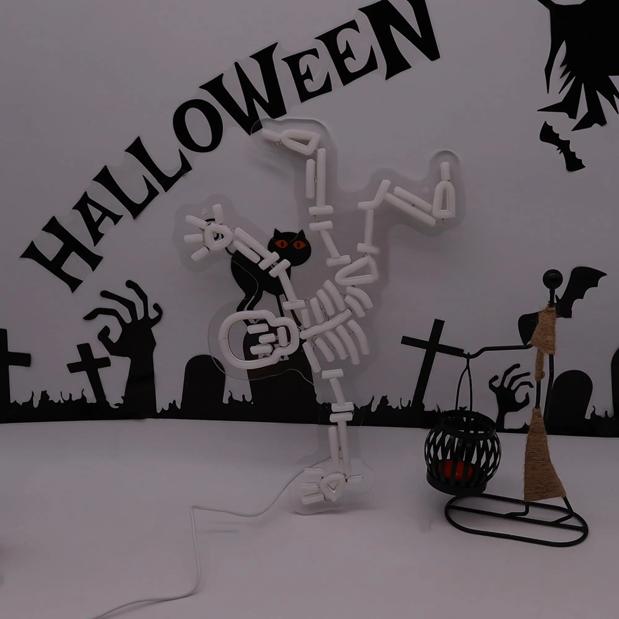 ハロウィン装飾用ダンシングスケルトンネオンサイン - LEDスカルネオンライトアップサイン、壁飾り用、男性用ハロウィンルームに最適