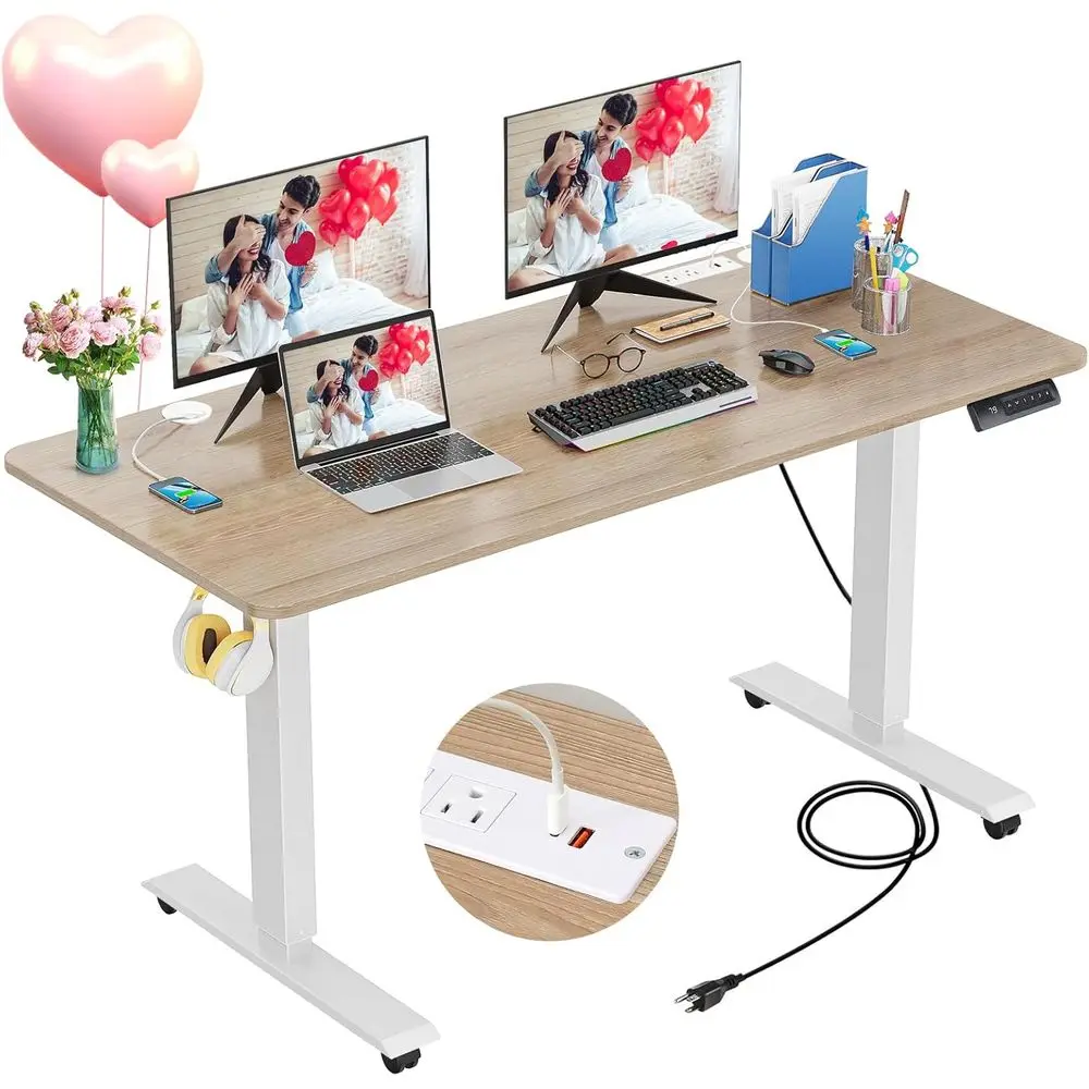 

Электрический регулируемый по высоте стол 48x24 с зарядной станцией, колесами и предустановленными уровнями высоты для домашнего офиса и игрового компьютера