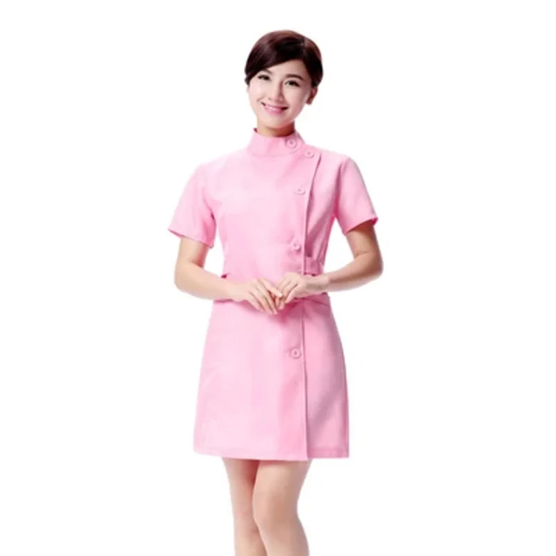 زي ممرضة وردي أبيض طويل الأكمام ، معطف مختبر ممرضة ، كم متوسط ، أنثى ، جمال ، جديد