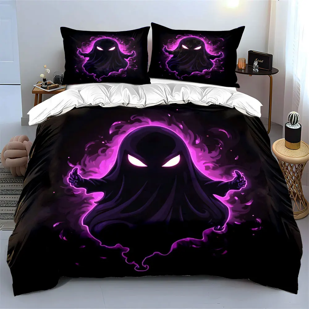 Ghostly Figure with Purple Flames Print Bedding set 3PC 1 duvet cover 2 pillowcases adult and children bedding set Luxury