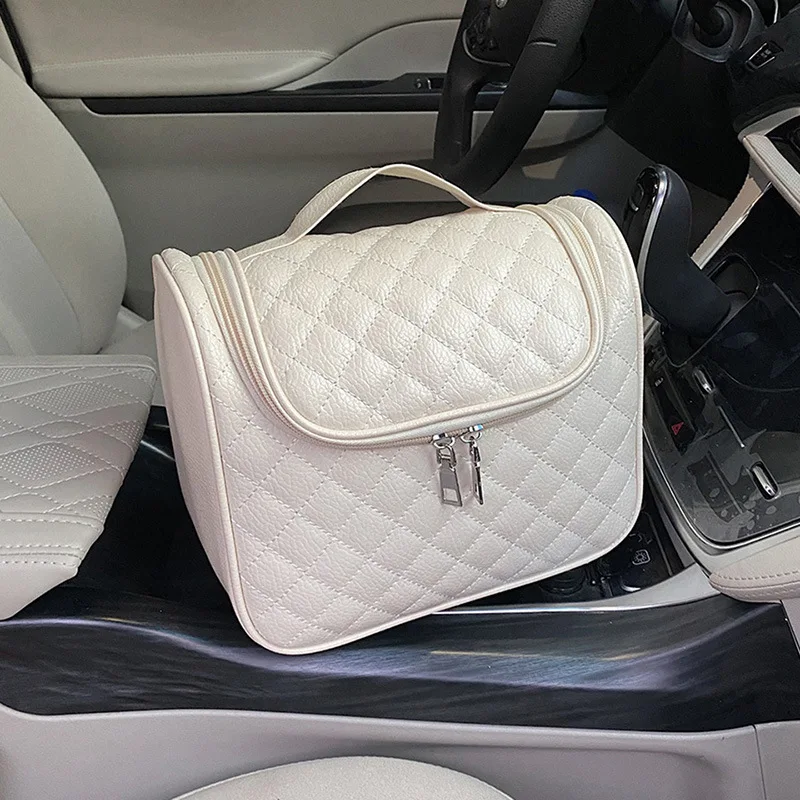 Portable Travel Toiletries Women Leather Cosmetic Storage Bag Handheld Travel Outing Showering Makeup Bag for Women Girls gift