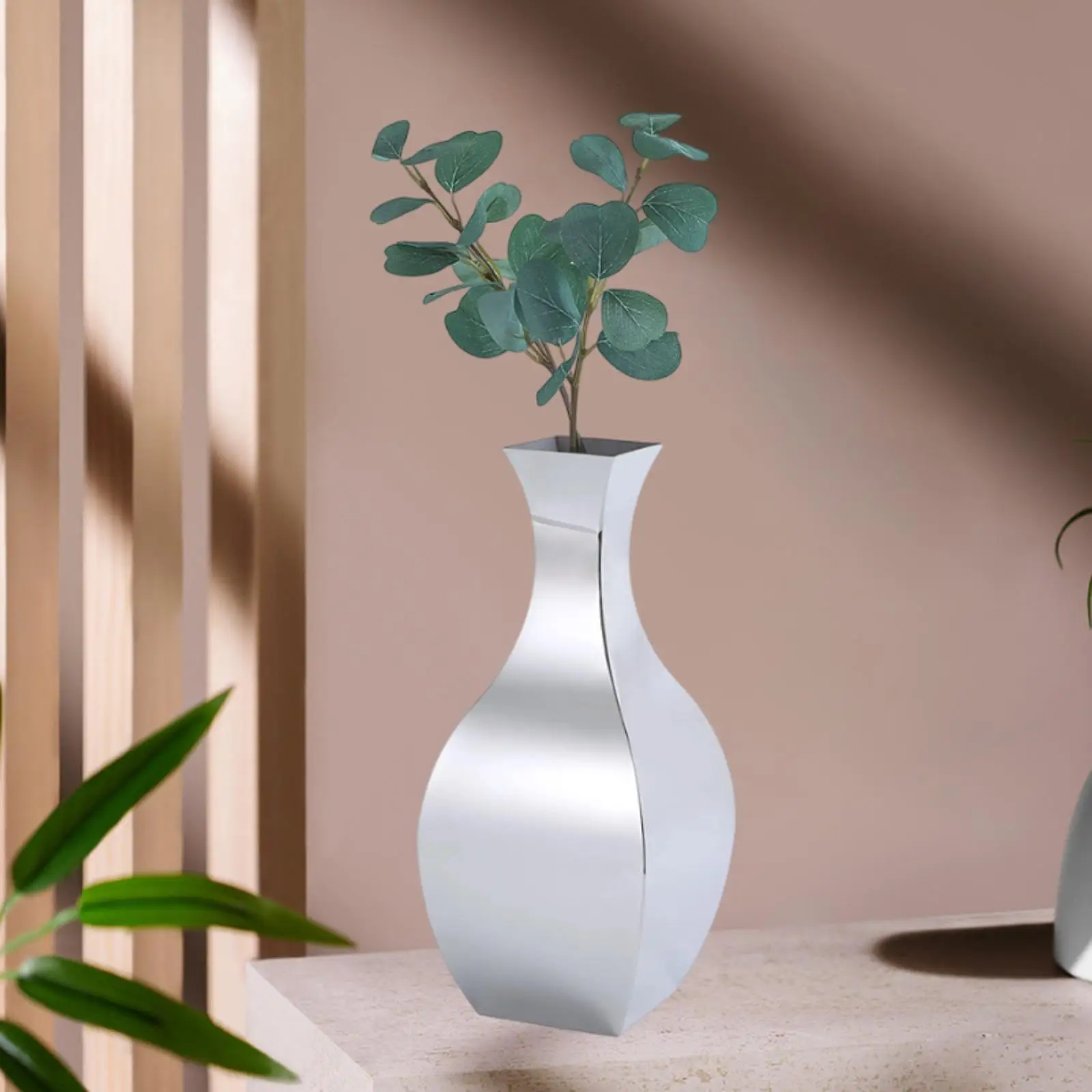 

Ваза из нержавеющей стали, глянцевая, высота 10,8 дюйма, современная, креативная, тонкая, многофункциональная, для украшения рабочего стола