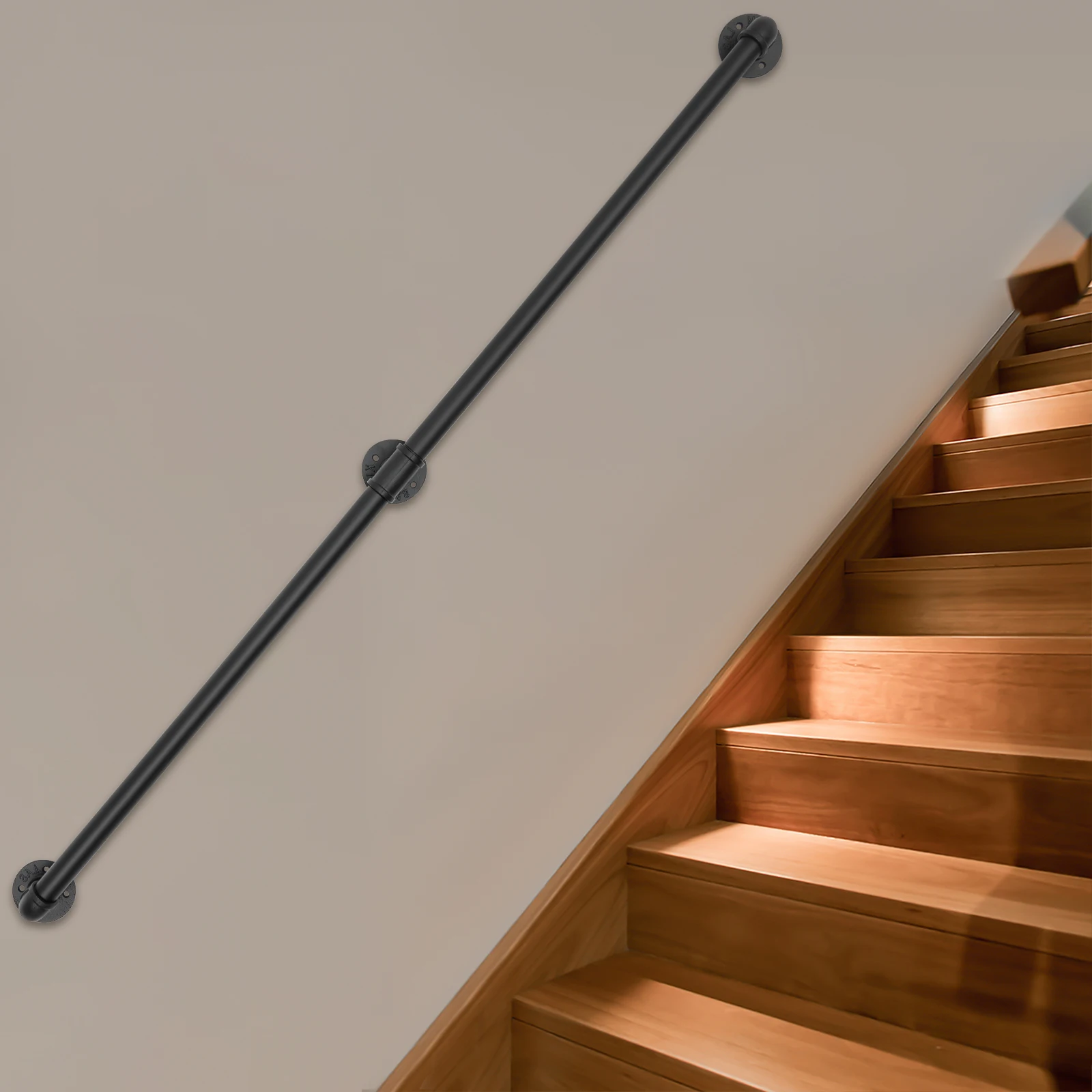 7FT/5FT Staircase Handrail Stepladder Stair Railing Wall-Mounted Loft Pipe 2 Sections for Indoor and Outdoor