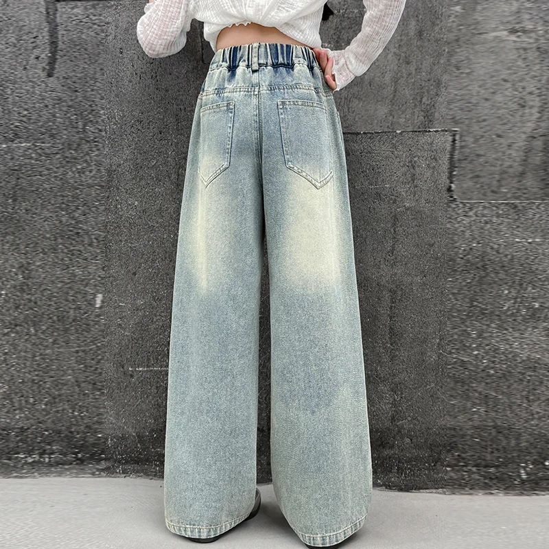 2025Autumn Children's Embroidered Jeans Winter Flower Girl's New Embroidered Green Plant Environmental Pants Student CampusPants