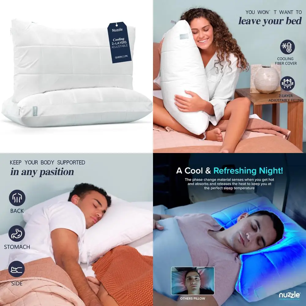 

Luxury Queen Size Cooling Pillows Set for Side Sleepers - Adjustable Height Hotel Collection
