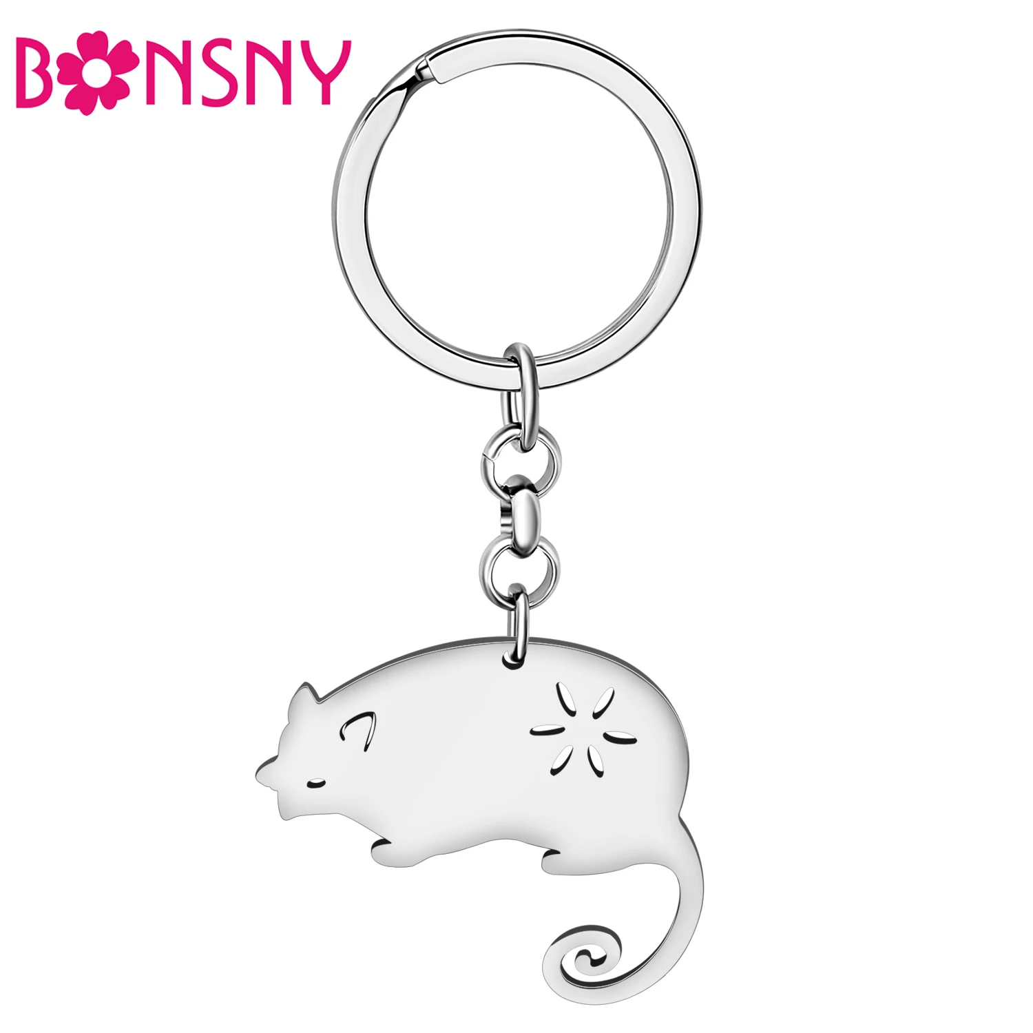 Bonsny Stainless Steel Silver-plated Opossum Key Chains Backpack Key Charm Keychains Keyring For Women Girls Gift