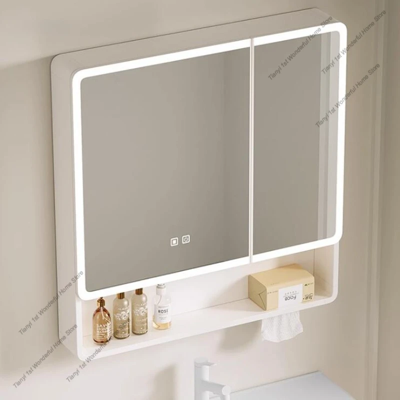 Modern Simple Smart Bathroom Mirror Cabinet Rounded Corner Space Aluminum Bathroom Furniture With Cosmetics Storage Cabinets