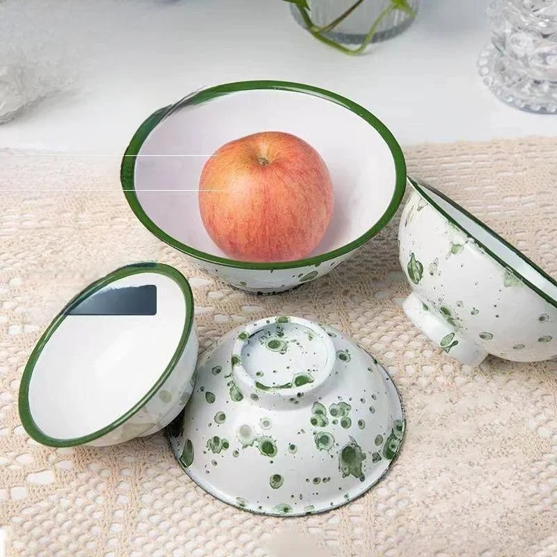 

Ретро-эмалированная миска с дизайном «желтый ледяной цветок» для супа, лапши быстрого приготовления, использования в ресторанах, винтажная кухонная утварь